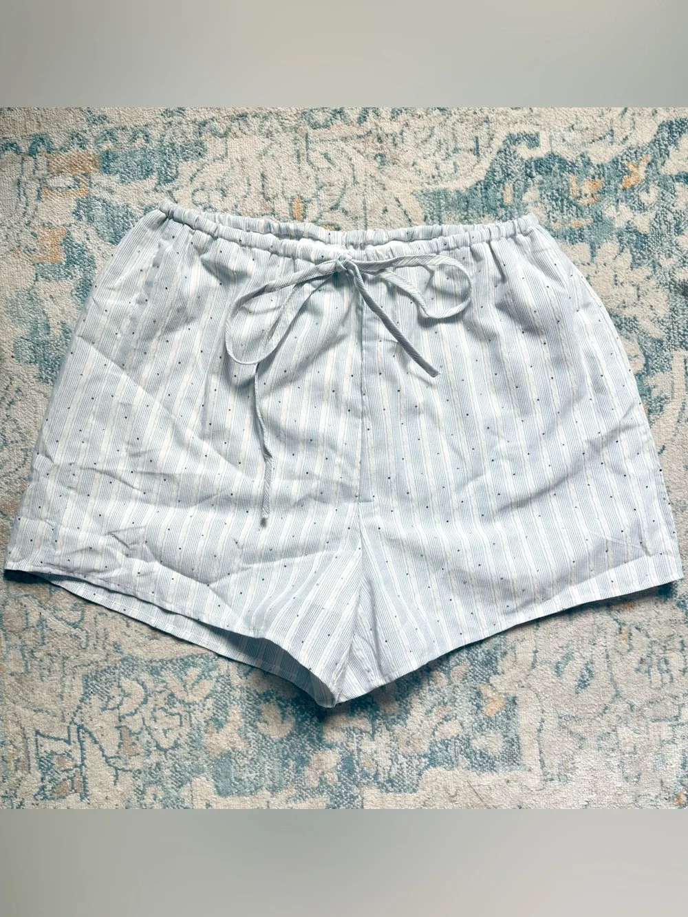 MISSGUIDED Diamond Studded Striped Loose Lounge Shorts Elastic Waist Tie Front S